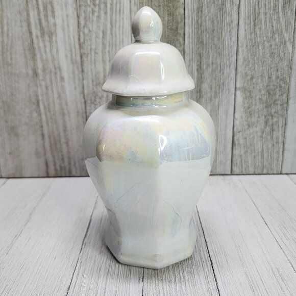 Vintage Lusterware Porcelain Storage Jar with Floral Design Blue and Pink - Picture 4 of 8